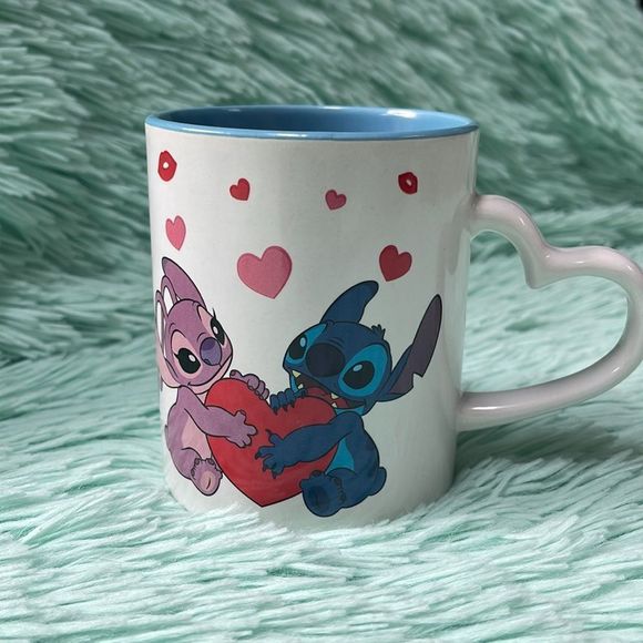 Stitch and Angel ceramic mug heart handle 14 oz - Picture 1 of 8